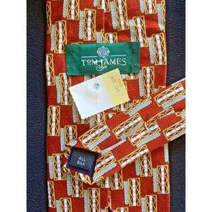 Vtg 80s 90s Tom James Silk Neck Tie Textured Copper Orange Wall Art Designer NOS